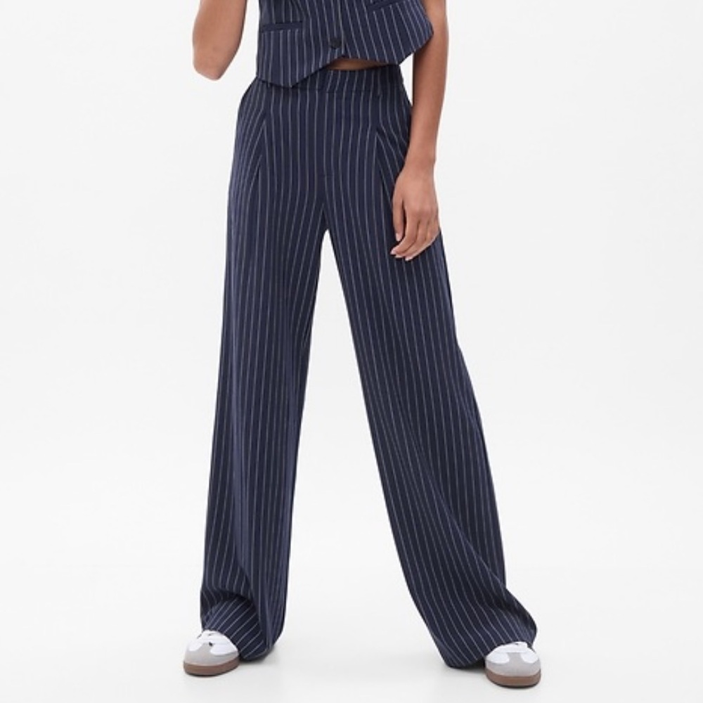 Gap Navy Blue Pin Striped High Rise Wide Leg Trouser Pants | 14 P